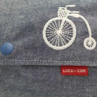 【L】【刺繍】自転車ホワイト×ダンガリーブルー/抱っこひも収納カバー「ルカコ」 88-0921-11