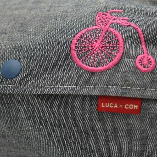 【M】【刺繍】自転車ピンク×ダンガリーブルー/抱っこひも収納カバー「ルカコ」 0922-11