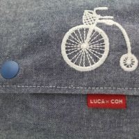  【L】【セット】【刺繍】自転車ホワイト×ダンガリーブルー/抱っこひも収納カバー「ルカコ」89-0921-11