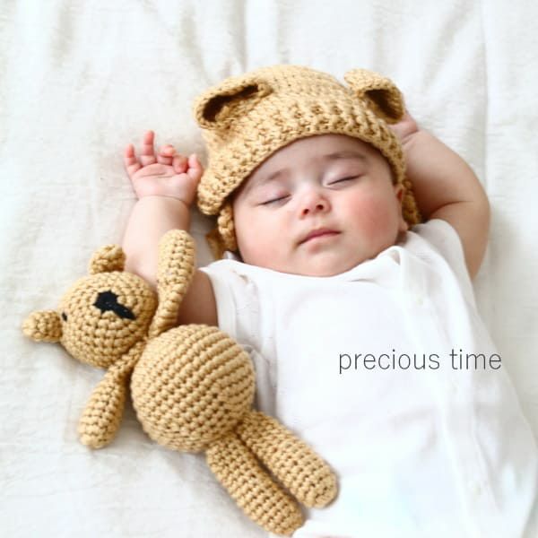 ニューボーンフォト セルフ(新生児写真)ベビー赤ちゃんフォト衣装【くまさんとくま耳ニット帽子】1000-41-01