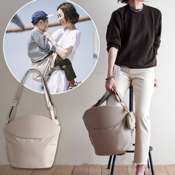ノルン(N/ORN)抱っこ紐バッグ(日本製)【ベージュ】ヒップシートになるマザーズバッグ(防水・抗菌防臭)腰すわり後（生後約7か月頃）～20㎏（5歳頃）まで長く使える熟練のバッグ職人が創ったおしゃれなショルダーバッグ1000-52-01