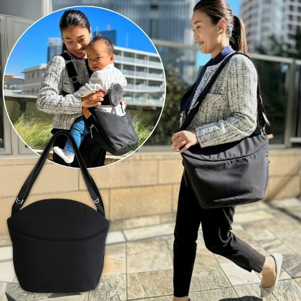ノルン(N/ORN)抱っこ紐バッグ(日本製)【ブラック】ヒップシートになるマザーズバッグ(防水・抗菌防臭)腰すわり後（生後約7か月頃）～20㎏（5歳頃）まで長く使える熟練のバッグ職人が創ったおしゃれなショルダーバッグ1000-52-02