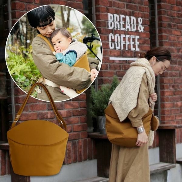 ノルン(N/ORN)抱っこ紐バッグ(日本製)【キャメル】ヒップシートになるマザーズバッグ(防水・抗菌防臭)腰すわり後（生後約7か月頃）～20㎏（5歳頃）まで長く使える熟練のバッグ職人が創ったおしゃれなショルダーバッグ1000-52-03