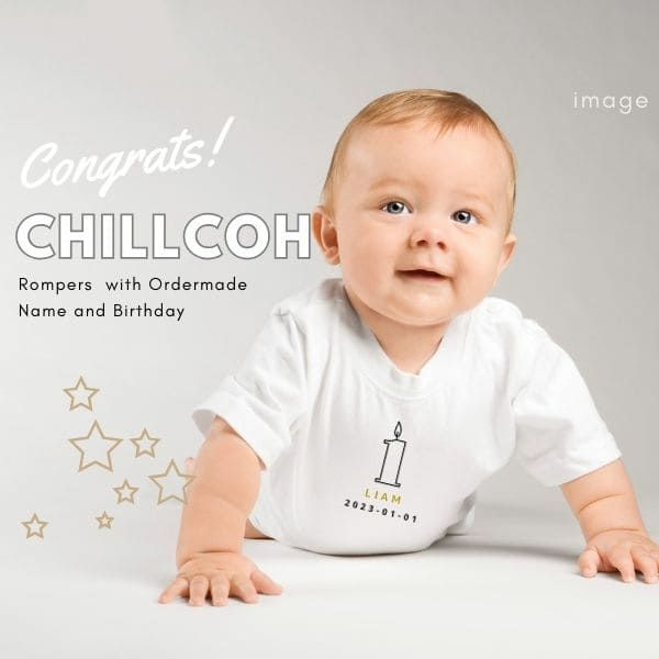  CHILLCOH(チルコ)【1歳バースデーTシャツ】名入れギフト誕生日ベビー服・衣装・アイテム(男の子女の子)80・90サイズ 兄弟姉妹におしゃれでかわいいTシャツ白(着替え着脱簡単)普段着、ベビーフォトセルフ、誕生日会やフォーマル着にも活躍コーデ 【オーダーメイド】