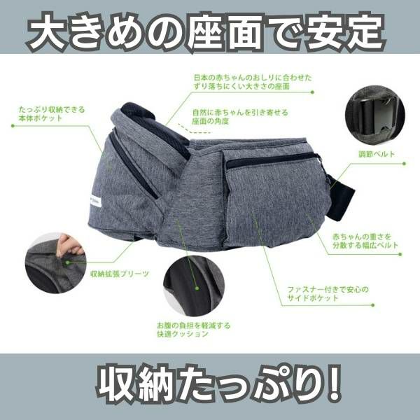 POLBAN ADVANCE(ポルバン アドバンス)デニムブラック 生後10日～腰がすわる乳児期（7ヵ月頃）まで横抱き抱っこ補助や授乳補助、腰がすわった7カ月頃から気軽に簡単に抱っこ、より安全に、より収納を大きく、腹部のWクッションで優しくなったモデル1000-58-03