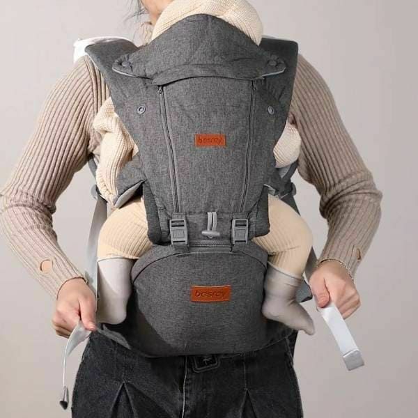 【レンタル試着】besrey(ベスレイ)ヒップシート抱っこ紐グレー 腰痛持ち、腰痛対策に超楽コルセット付きで楽々！腰への負担軽減。首座り4ヶ月から1歳2歳3歳 大きめパパ・ぽっちゃりパパにもウエスト138cmまでOK 1000-55-07