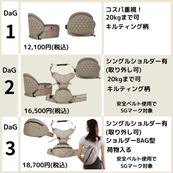 【最新】ダッグワン(DaG1)ヒップシート テラスベビー サード【アイボリーホワイト】折りたたみ 1歳2歳3歳4歳 20kgまで使えるセカンド抱っこ紐 キルティング柄 1000-45-12