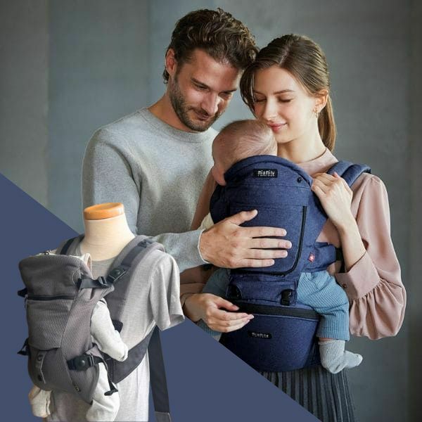 【ルカコレ】オールインワン(ヒップシート+抱っこ紐)デニムブルー 新生児から超簡単抱っこ紐+腱鞘炎肩こり腰痛ママパパの救世主!超楽ヒップシート　究極の抱っこ紐全部セット1000-01-23