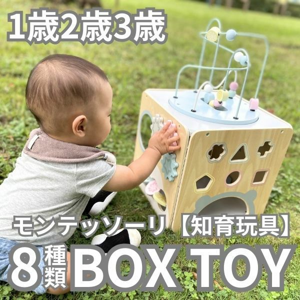 1歳2歳3歳ボックスおもちゃ【知育玩具】木製モンテッソーリ玩具【8種類遊べるプレイトイボックス】