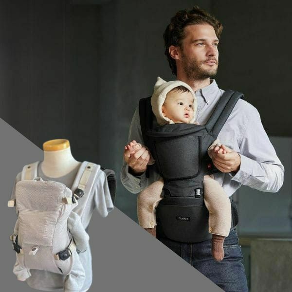 ルカコレ】オールインワン(ヒップシート+抱っこ紐)チャコールブラック×グレージュ 新生児から超簡単抱っこ紐+腱鞘炎肩こり腰痛ママパパの救世主!超楽ヒップシート　究極の抱っこ紐全部セット