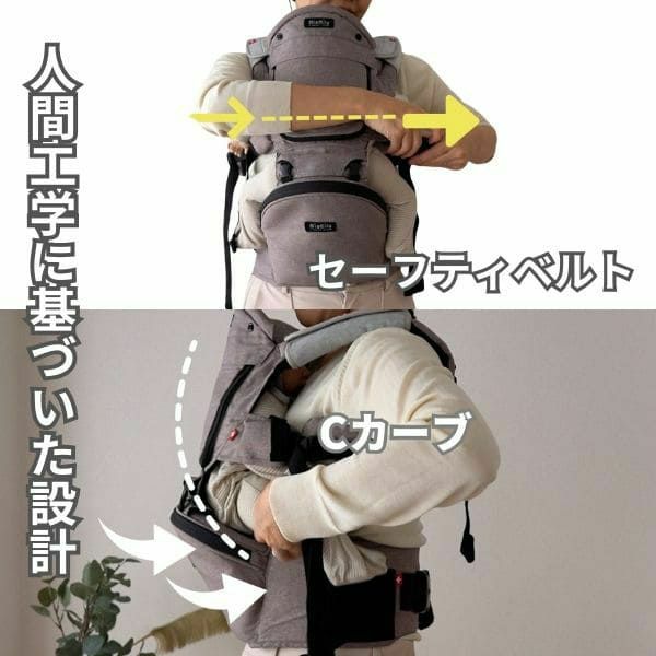 【ルカコレ】オールインワン(ヒップシート+抱っこ紐)チャコールブラック×グレージュ 新生児から超簡単抱っこ紐+腱鞘炎肩こり腰痛ママパパの救世主!超楽ヒップシート　究極の抱っこ紐全部セット1000-01-25