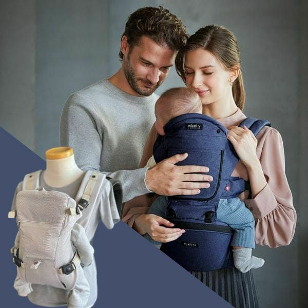 【ルカコレ】オールインワン(ヒップシート+抱っこ紐)デニムブルー×グレージュ 新生児から超簡単抱っこ紐+腱鞘炎肩こり腰痛ママパパの救世主!超楽ヒップシート　究極の抱っこ紐全部セット