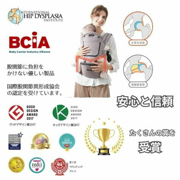 【ルカコレ】オールインワン(ヒップシート+抱っこ紐)デニムブルー×グレージュ 新生児から超簡単抱っこ紐+腱鞘炎肩こり腰痛ママパパの救世主!超楽ヒップシート　究極の抱っこ紐全部セット