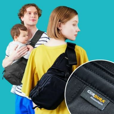 ポルバンモア(POLBAN MORE)【コーデュラブラック】1歳2歳3歳4歳の歩かないを解決！抱っこ補助できるヒップシートショルダーバッグ(7ヵ月～4歳頃20kgまで)おしゃれパパママにおすすめの大容量ボディバッグ・ウエストポーチ 1000-58-43