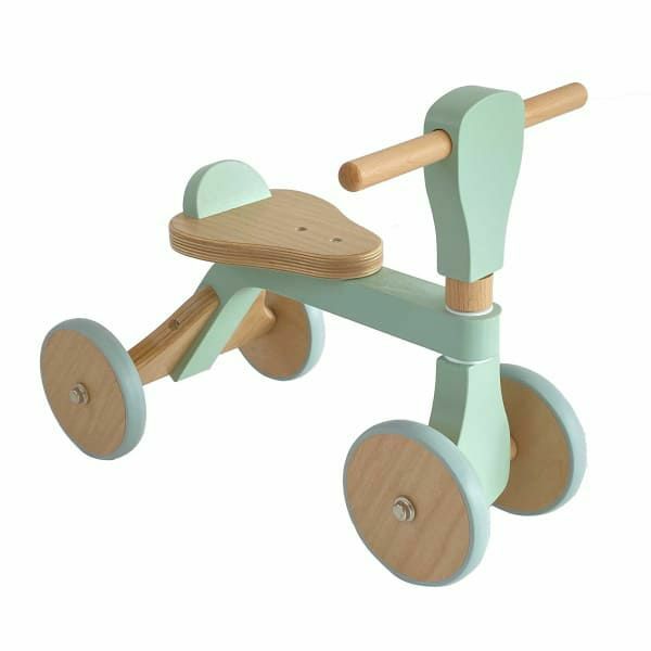 【アウトレット】三輪車 1歳2歳のおしゃれでシンプルな木製の室内屋外の乗り物おもちゃ(安定の四輪)【シーグリーン】誕生日プレゼントにおすすめ！ホップル 1000-43-13