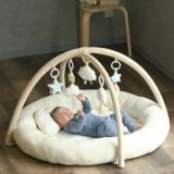【出産祝】【ベビージム プレイジムマット】【プレミアム厚手ふわふわ】【コットンキャンディ】赤ちゃん(新生児0歳)から長く使える!折りたたみ収納ケース付きプレイマットと取り外せるおしゃれな知育おもちゃ。 寝返り腹ばい安心クッション！1000-21-60