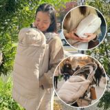 防寒ケープ(抱っこ紐ヒップシート ベビーカー対応)赤ちゃん新生児から1歳2歳3歳 寒さ対策 【暖か軽い洗える】多機能 撥水加工のサーモライトエコメイド エアバギー【サンドアッシュ】