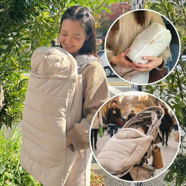 防寒ケープ(抱っこ紐ヒップシート ベビーカー対応)赤ちゃん新生児から1歳2歳3歳 寒さ対策 【暖か軽い洗える】多機能 撥水加工のサーモライトエコメイド エアバギー【サンドアッシュ】