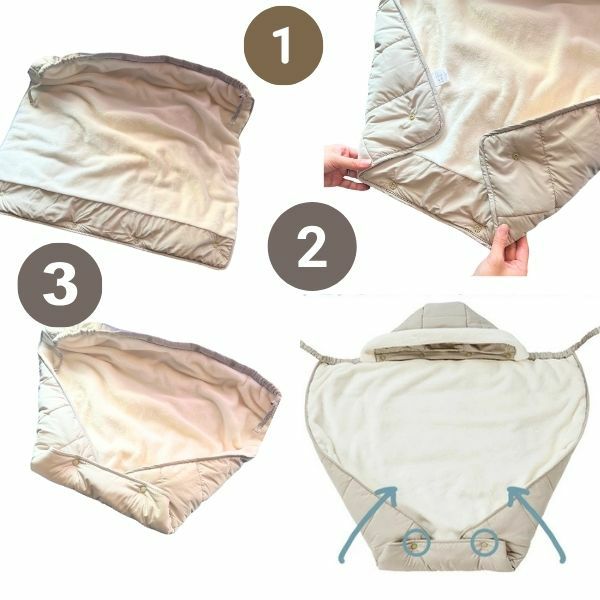 防寒ケープ(抱っこ紐ヒップシート ベビーカー対応)赤ちゃん新生児から1歳2歳3歳 寒さ対策 【暖か軽い洗える】多機能 撥水加工のサーモライトエコメイド エアバギー【サンドアッシュ】1000-63-01